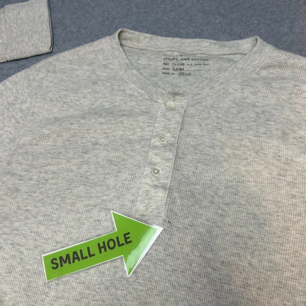 J Crew Utility Knit Cotton Henley Neutral Cream Gray Dexter Mens Size Large READ